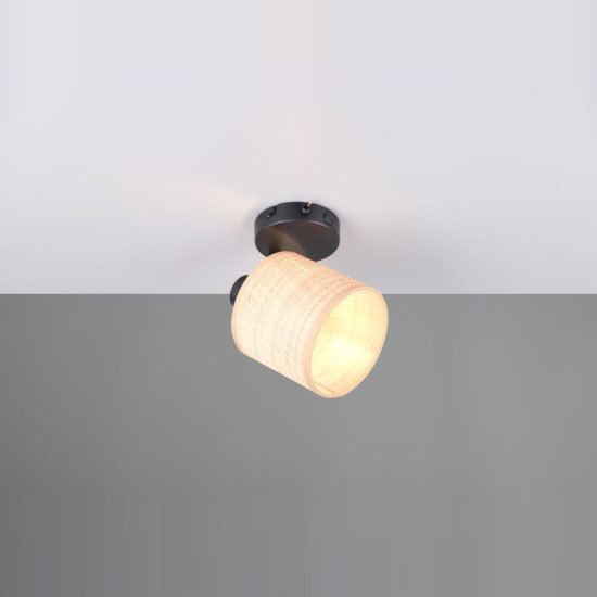 Applique per comodino camera da letto orientabile nera con paralume in fibra naturale interruttore