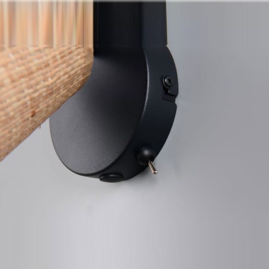 Applique per comodino camera da letto orientabile nera con paralume in fibra naturale interruttore