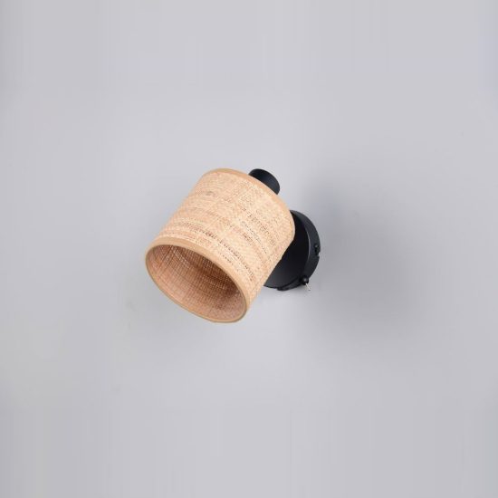 Applique per comodino camera da letto orientabile nera con paralume in fibra naturale interruttore