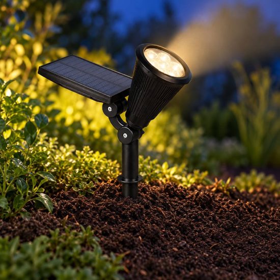 Faretto da esterno solare led 1w rgb con picchetto sensore crepuscolare ip44 orientabile nero