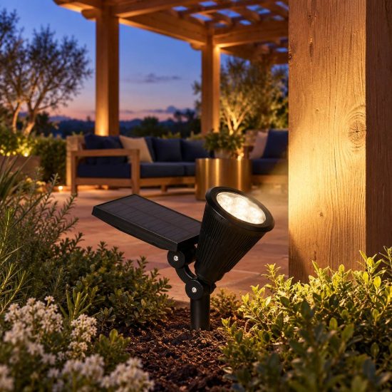 Faretto da esterno solare led 1w rgb con picchetto sensore crepuscolare ip44 orientabile nero