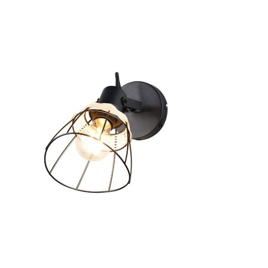 Applique per comodino camera da letto nera con paralume a gabbia in rattan naturale interruttore