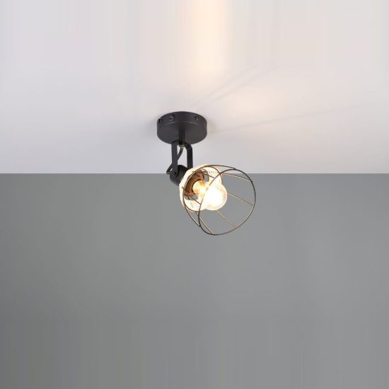 Applique per comodino camera da letto nera con paralume a gabbia in rattan naturale interruttore