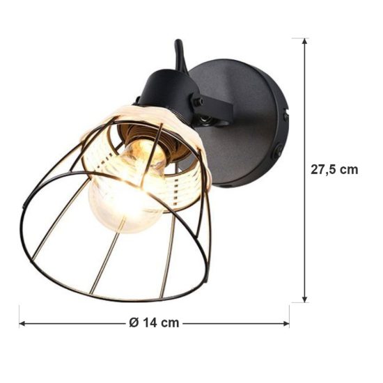 Applique per comodino camera da letto nera con paralume a gabbia in rattan naturale interruttore