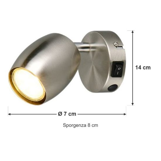 Applique per comodino camera da letto orientabile moderna metallo nichel opaco con interruttore