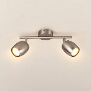 Plafoniera con 2 faretti orientabili moderna in metallo nichel opaco