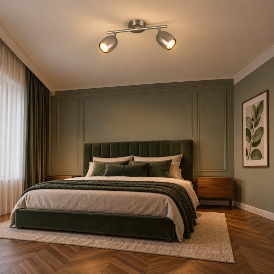 Plafoniera con 2 faretti orientabili moderna in metallo nichel opaco