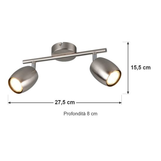Plafoniera con 2 faretti orientabili moderna in metallo nichel opaco