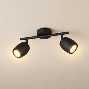 Plafoniera con 2 faretti orientabili moderna in metallo nero opaco