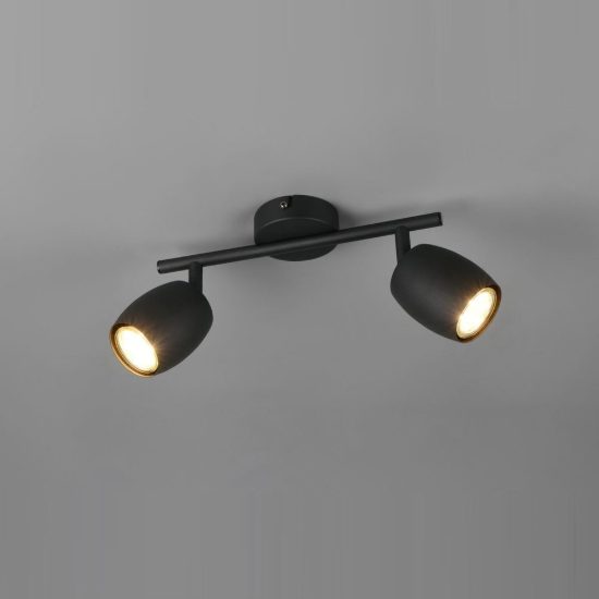 Plafoniera con 2 faretti orientabili moderna in metallo nero opaco