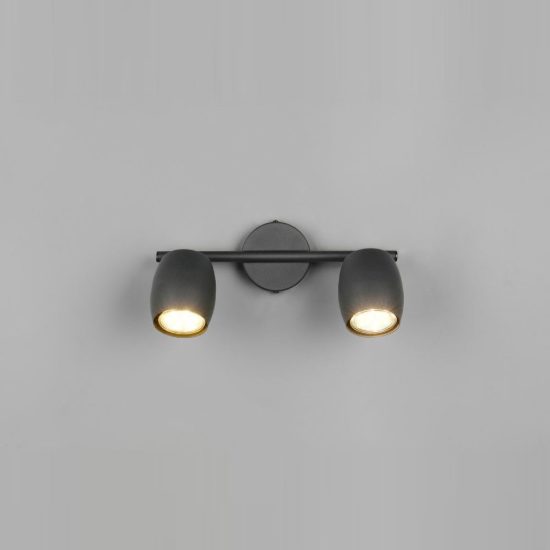 Plafoniera con 2 faretti orientabili moderna in metallo nero opaco