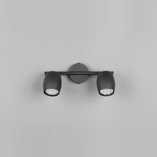 Plafoniera con 2 faretti orientabili moderna in metallo nero opaco