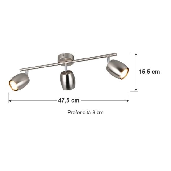 Plafoniera con 3 faretti orientabili moderna in metallo nichel opaco