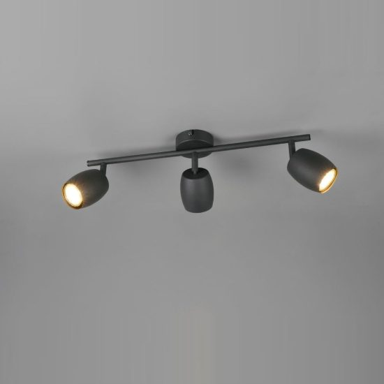 Plafoniera con 3 faretti orientabili moderna in metallo nero opaco