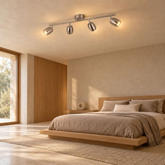 Plafoniera con 4 faretti orientabili moderna in metallo nichel opaco