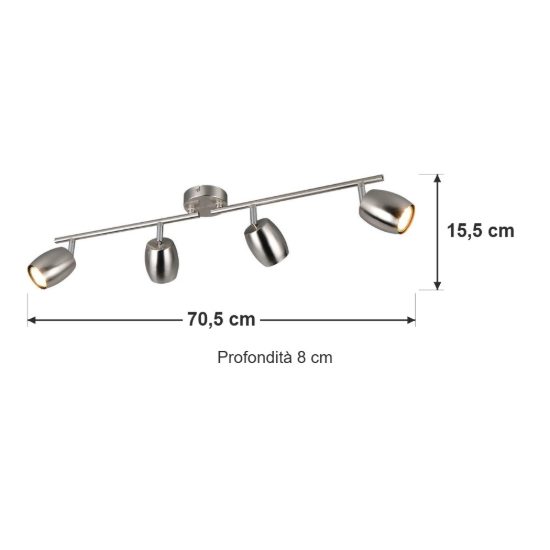 Plafoniera con 4 faretti orientabili moderna in metallo nichel opaco