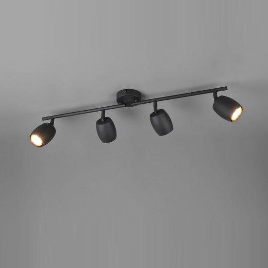 Plafoniera con 4 faretti orientabili moderna in metallo nero opaco