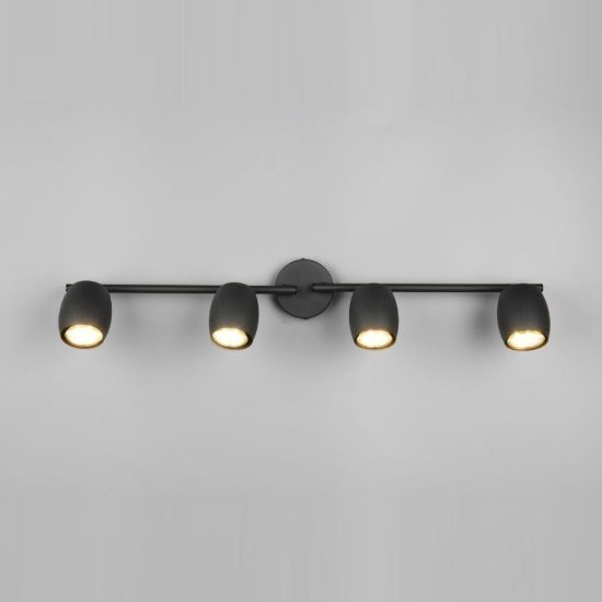 Plafoniera con 4 faretti orientabili moderna in metallo nero opaco