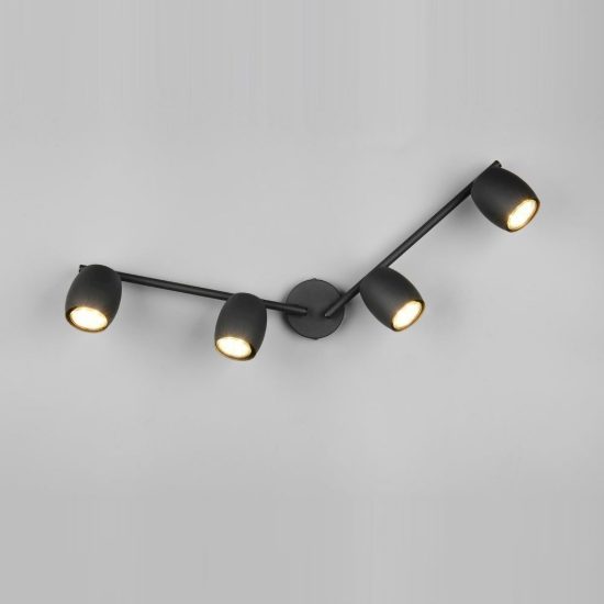 Plafoniera con 4 faretti orientabili moderna in metallo nero opaco
