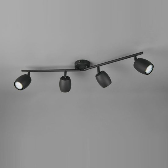 Plafoniera con 4 faretti orientabili moderna in metallo nero opaco
