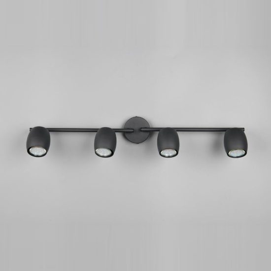 Plafoniera con 4 faretti orientabili moderna in metallo nero opaco