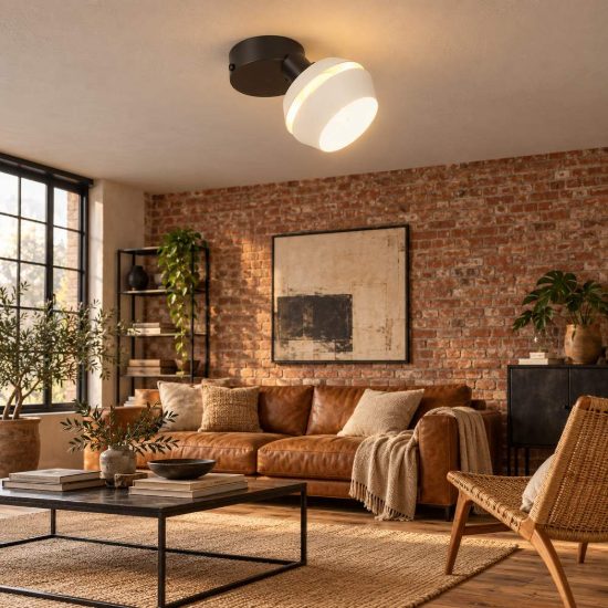 Faretto da soffitto per soggiorno orientabile moderno nero con paralume intagliato grigio caldo