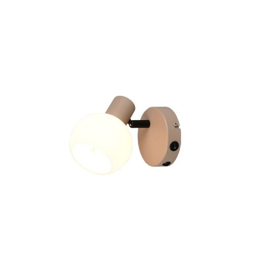 Applique per comodino camera da letto orientabile beige con diffusore in vetro bianco interruttore