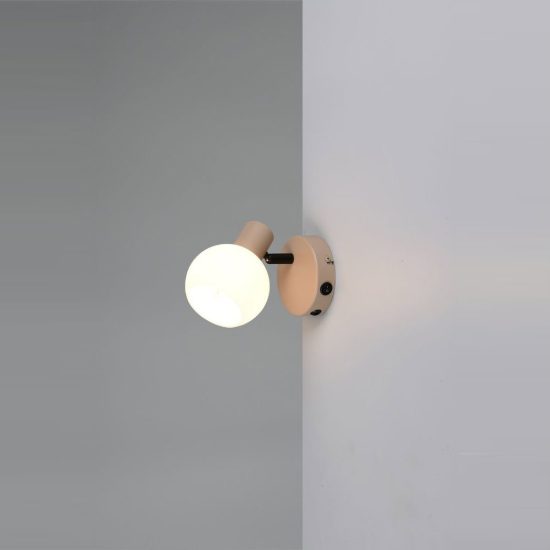 Applique per comodino camera da letto orientabile beige con diffusore in vetro bianco interruttore