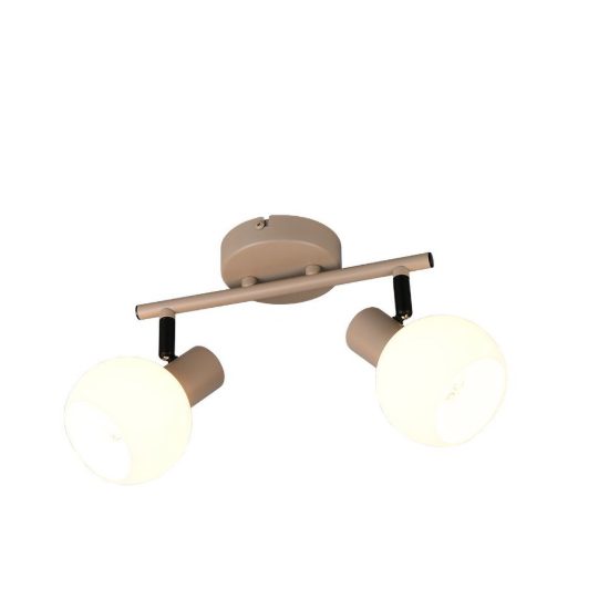Plafoniera con 2 faretti orientabili moderna beige con diffusori in vetro bianco