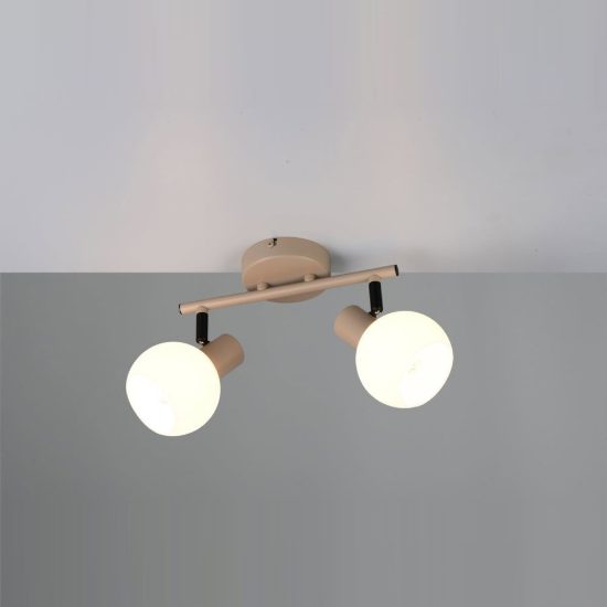 Plafoniera con 2 faretti orientabili moderna beige con diffusori in vetro bianco