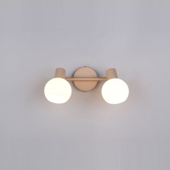 Plafoniera con 2 faretti orientabili moderna beige con diffusori in vetro bianco