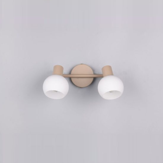 Plafoniera con 2 faretti orientabili moderna beige con diffusori in vetro bianco