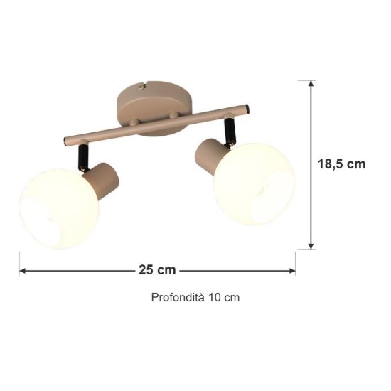 Plafoniera con 2 faretti orientabili moderna beige con diffusori in vetro bianco