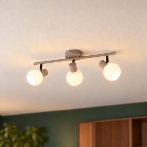 Plafoniera con 3 faretti orientabili moderna beige con diffusori in vetro bianco