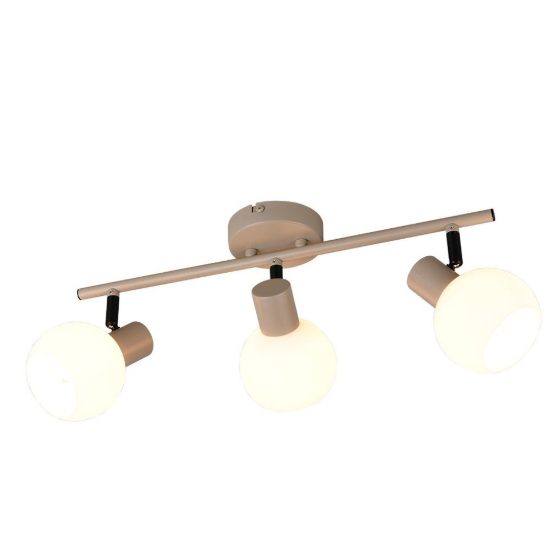 Plafoniera con 3 faretti orientabili moderna beige con diffusori in vetro bianco