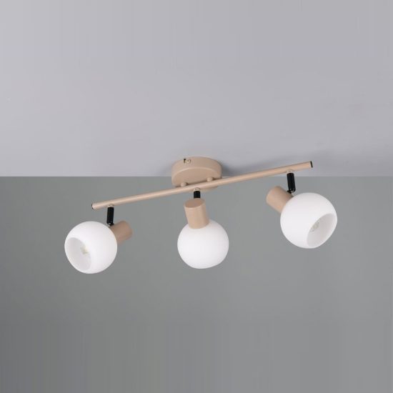 Plafoniera con 3 faretti orientabili moderna beige con diffusori in vetro bianco