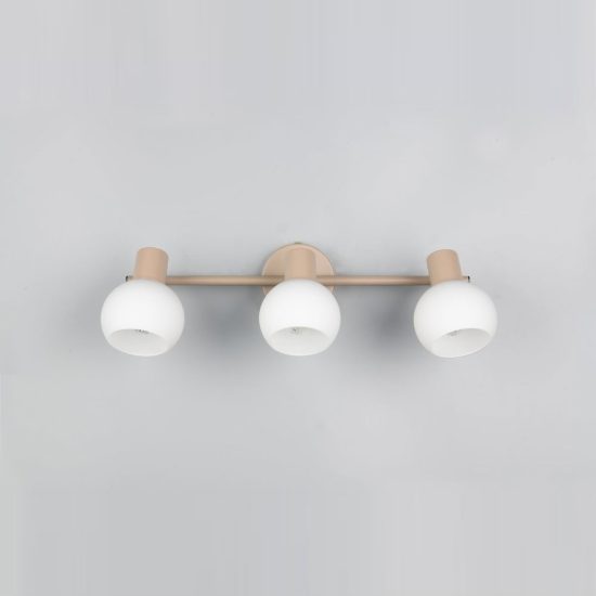 Plafoniera con 3 faretti orientabili moderna beige con diffusori in vetro bianco