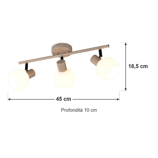 Plafoniera con 3 faretti orientabili moderna beige con diffusori in vetro bianco