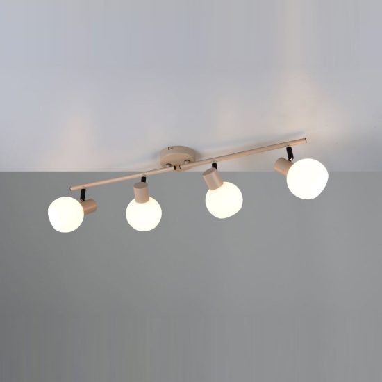 Plafoniera con 4 faretti orientabili moderna beige con diffusori in vetro bianco