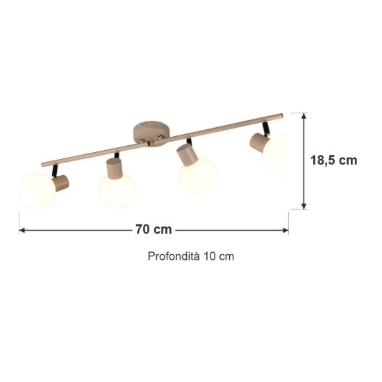 Plafoniera con 4 faretti orientabili moderna beige con diffusori in vetro bianco