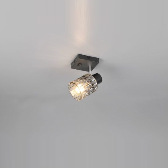 Applique per comodino camera da letto orientabile nera con vetro fume strutturato interruttore
