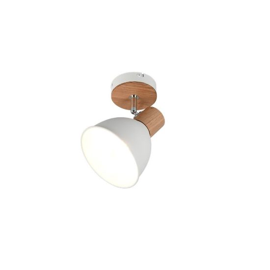 Faretto da soffitto per salotto orientabile moderno in metallo bianco legno naturale