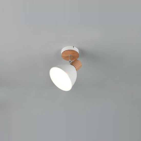 Faretto da soffitto per salotto orientabile moderno in metallo bianco legno naturale