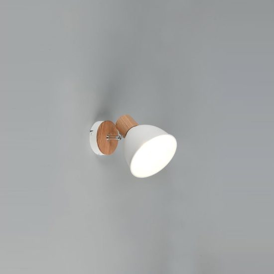 Faretto da soffitto per salotto orientabile moderno in metallo bianco legno naturale