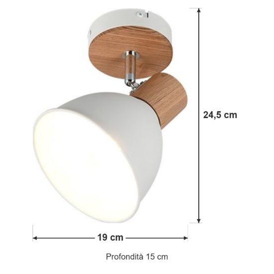 Faretto da soffitto per salotto orientabile moderno in metallo bianco legno naturale