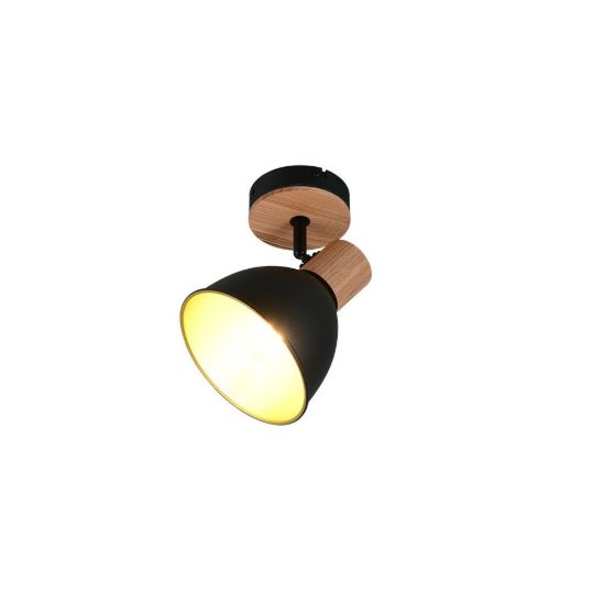 Faretto da soffitto per soggiorno orientabile moderno in metallo nero legno naturale