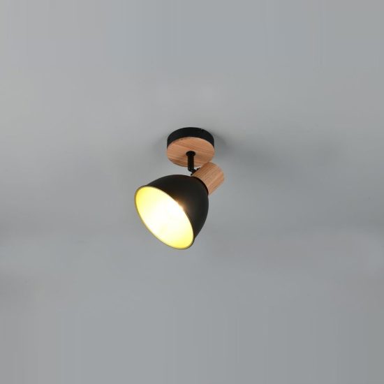 Faretto da soffitto per soggiorno orientabile moderno in metallo nero legno naturale