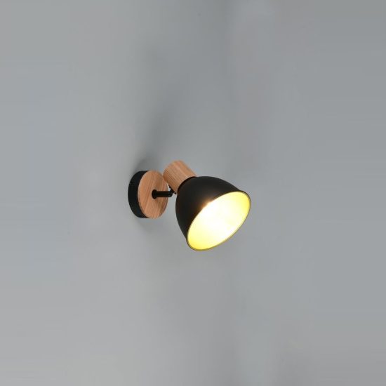 Faretto da soffitto per soggiorno orientabile moderno in metallo nero legno naturale