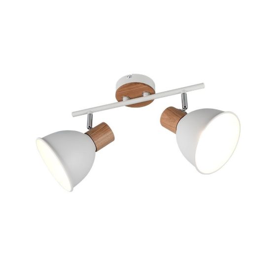 Plafoniera con 2 faretti orientabili moderna in metallo bianco legno naturale
