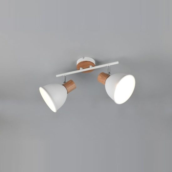 Plafoniera con 2 faretti orientabili moderna in metallo bianco legno naturale